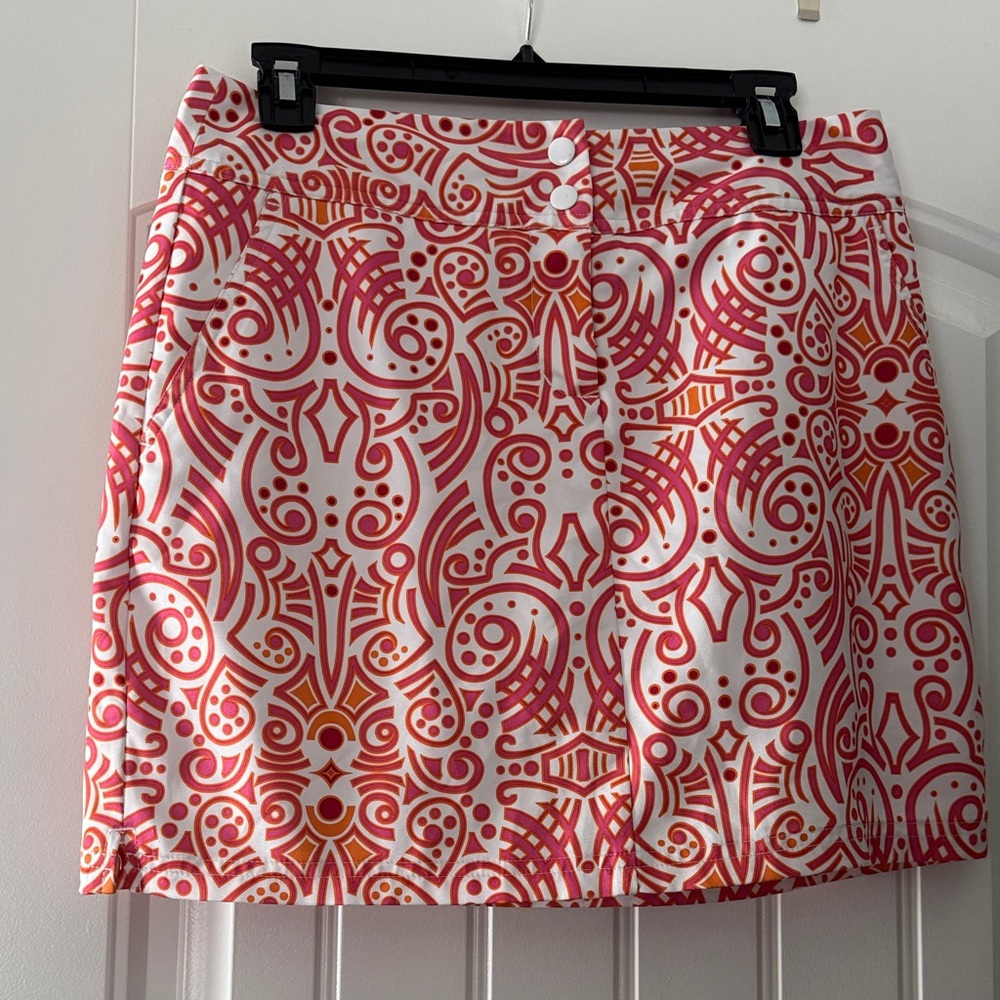 Adidas Red and Orange Patterned Clima Cool Mini Skirt With Built In Shortd